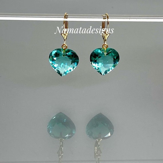 14K/18K Gold Paraiba Tourmaline Heart Earrings, October Birthstone, Blue-Green Heart Earrings, Tourmaline Jewelry Gift For Her.