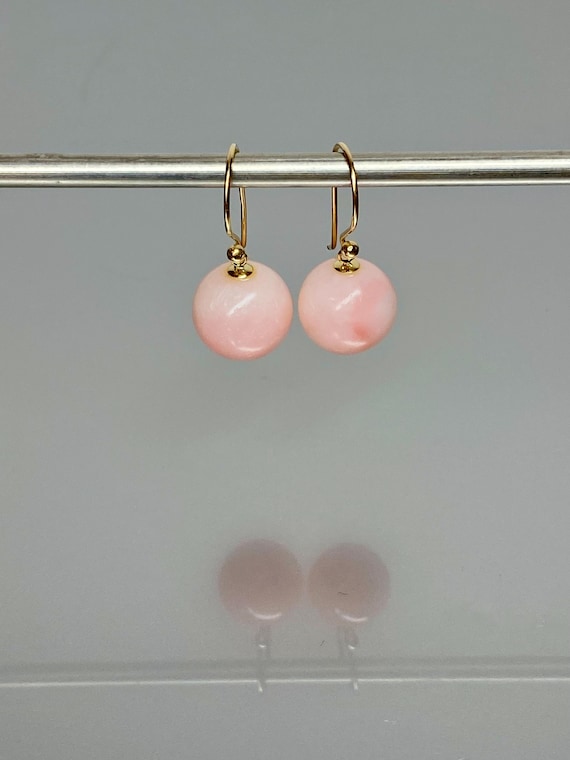 One-of-Kind  Peruvian Pink Opal Drop Earrings – Natural Soft Pink Gemstone Jewelry for Everyday Wear October Birthstone Earrings, Solid Gold