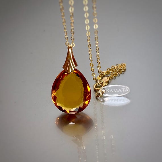 14K Gold Citrine Pendant Necklace, Minimalist Birthstone Necklace, November Birthstone, Citrine Jewellery Gift For Her, Mother's Day Gift.