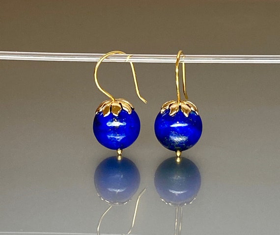 Natural Lapis Lazuli  Ball Earrings Gold, Lapis Ball Earrings, September Birthstone, Royal Blue Earrings, Lapis  jewelry