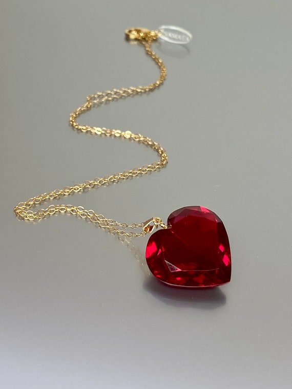 14K Gold Ruby Heart Necklace(27 ct), Large Heart Pendant, Red Heart Pendant, Birthstone Necklace, Ruby Jewelry Gift For Her, Christmas Gifts