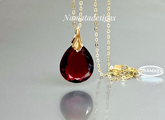 14K Gold Ruby Teardrop Necklace - July Birthstone Pendant, Red stone Jewelry