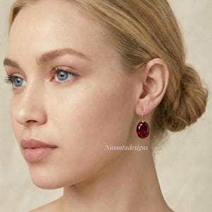 14K/18K  Gold Ruby Drop Earrings, Statement Earrings, July Birthstone, Red Stone Earrings, Gift For Woman.