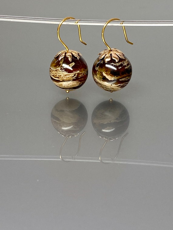 Natural Amber Drop Earrings, Rare Sumatra Amber Globes Earrings, Mothers Day Gift