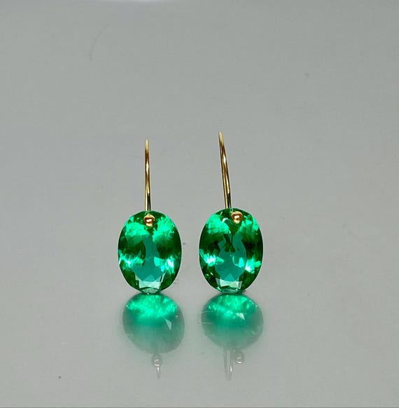 Colombian Emerald Oval  Earrings, Dark Green Rectangle Earrings in Gold or Silver, Dangle Earring, October Birthstone, Emerald Jewelry Gift.