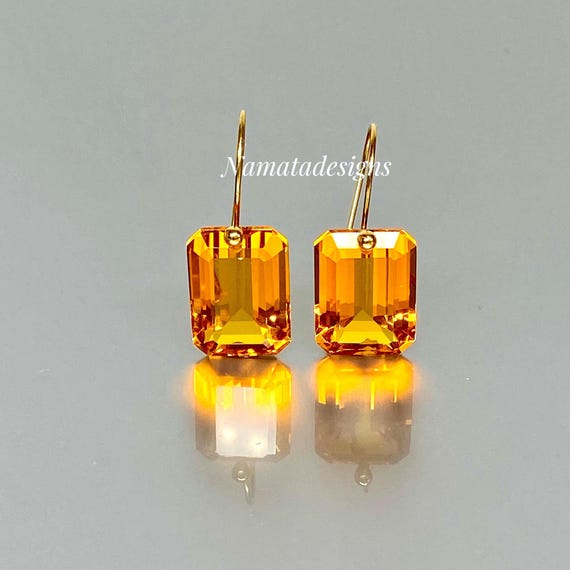 14K/18K Gold Madeira Citrine Earrings, Yellow Stone Earrings, Statement Earrings, May Birthstone, Citrine Jewelry Gift For Women