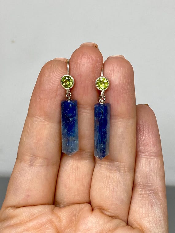 Natural Kyanite And Peridot Dangle  Earrings, Kyanite Drop Earrings, February Birthstone Earrings,