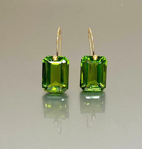 14K/18K Gold Peridot Dangle Earrings, Green Stone Earrings, August Birthstone Gift