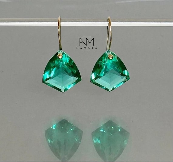 14K Gold Colombian Emerald Dangle Earrings: May Birthstone Jewelry