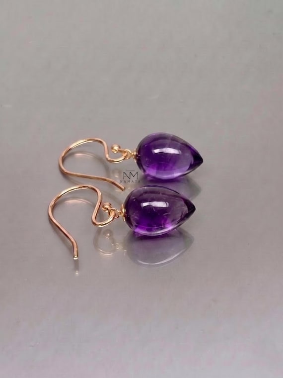 Natural  Amethyst Dangle Earrings,  Purple Amethyst Drop Earrings, February Birthstone Earrings, Small Earrings,  Purple Stone Earrings.