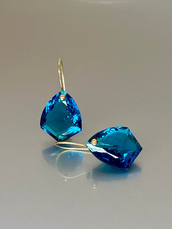 14K Gold London Blue Topaz Statement Earrings(36 ct.), Blue Stone Earrings, One OF A-Kind, Blue Topaz Jewelry, Valentines Gifts.