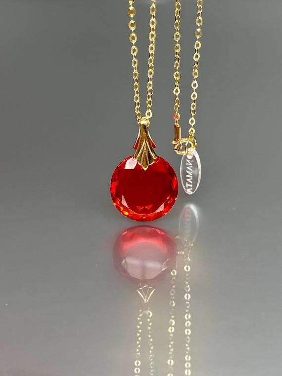 14K Fire Opal Pendant Necklace Red orange Opal Drop Necklace