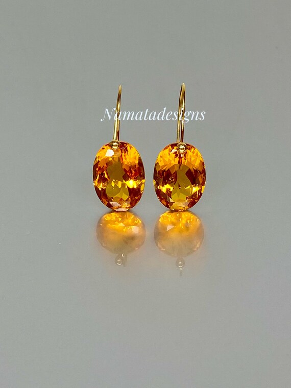 14K/18K Gold Madeira Citrine Earrings, Oval Yellow stone, Statement Earrings, May Birthstone, Citrine Jewelry Gift For Women