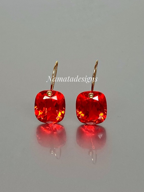 14K/18K Gold Mexican Fire Opal Drop Earrings, Orange Opal Drop Earrings, Mexican Opal Earrings, October Birthstone, Mother's Day Gift.