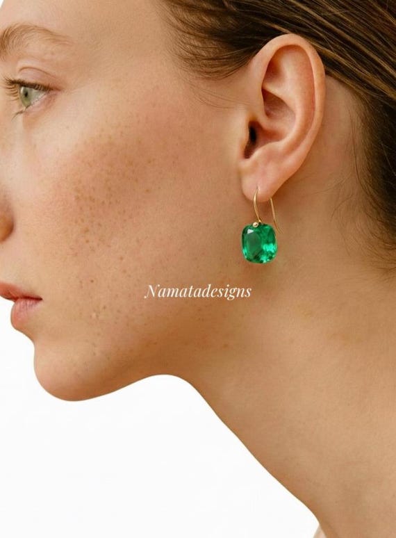 14K/18K Gold Colombian Emerald Dangle Drop Earrings, Green stone Earrings, Statement Earrings, Emerald Jewelry, October Birthstone.