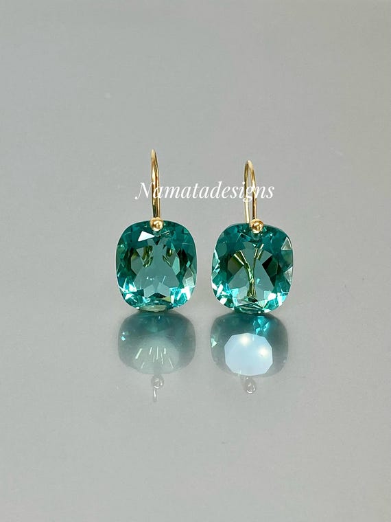 14K/18K Gold Paraiba Tourmaline Rectangle Earrings, Birthstone Earrings, Wedding Earrings, Minimalist Earrings, Christmas Gift For Her
