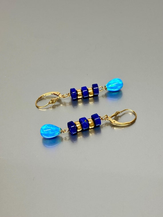 14K Gold Turquoise  And chrysoprase chalcedony Earrings, Multi Gemstone Earrings, Green and blue earrings, Handmade By NamataDesigns.