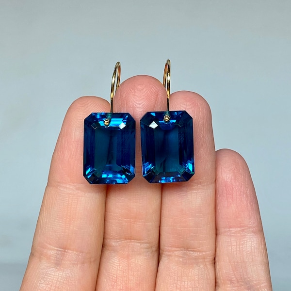 14K Gold London Blue Topas Ohrringe (30 ct), Topas Schmuck, Luxus Ohrringe, Topas Schmuck Geschenk für sie, Muttertagsgeschenk, Valentinstagsgeschenk.