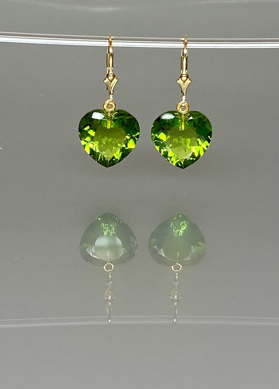 Minimalist Peridot Heart Earrings – 14K Gold Vermeil & Sterling Silver • August Birthstone Jewelry Gift