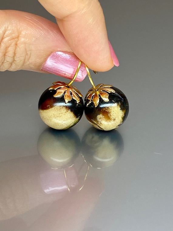 Rare Natural  Sumatra Amber Globe Earrings, Orb-Sphere Earrings, Ball  Drop Earrings, Amber jewelry Gift For Her.