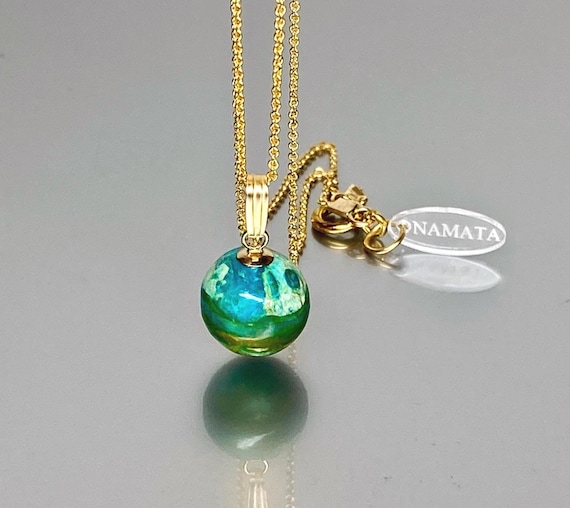 14K Gold Globe Peruvian Opal Pendant Necklace, Sphere Pendant, ONE OF A KIND, Blue opal, October Birthstone, Opal Jewelry Gift For Her.