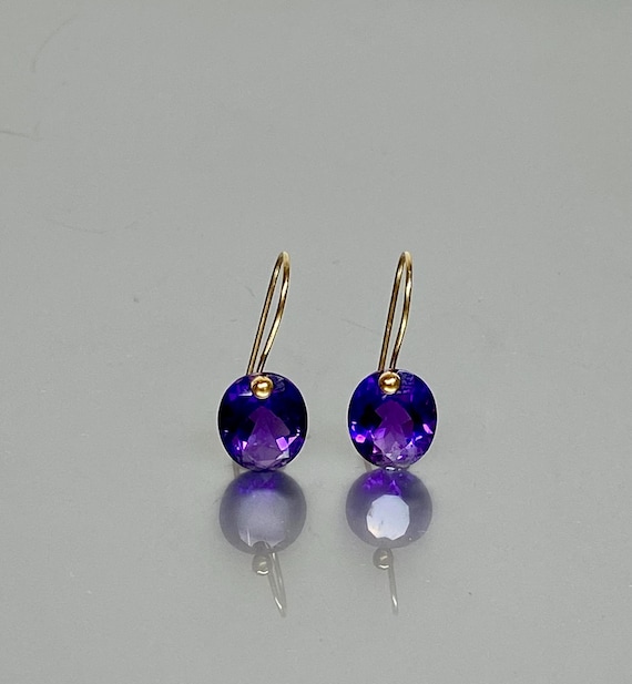 14K/18K Gold Purple Amethyst Oval Earrings (11 ct), February Birthstone, Small Earrings, Amethyst Jewelry, October Birthstone.