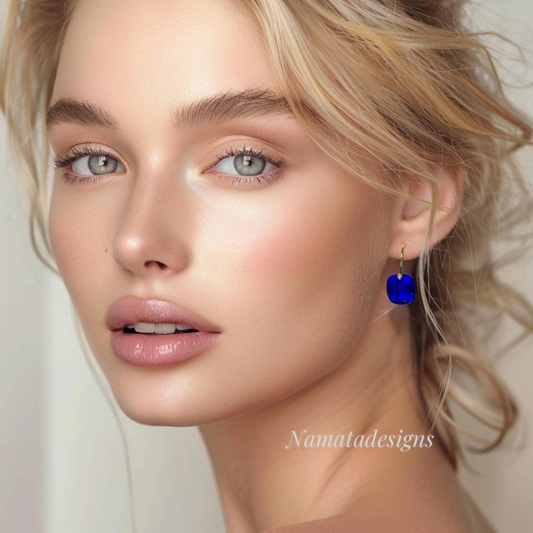 14K/18Kゴールドブルーサファイアイヤリング、ブルージェムストーン