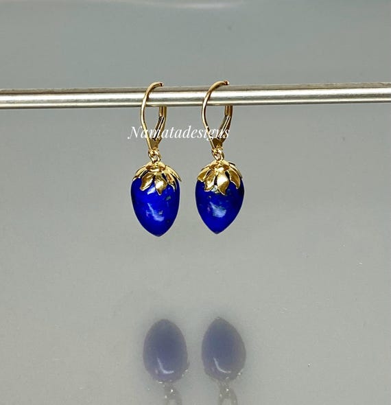 Lapis Lazuli Dangle Teardrop Earrings: Royal Blue Gemstone, September Birthstone, Minimalist Jewelry.