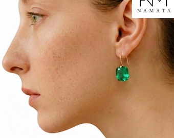 14K/18K Gold Colombian Emerald Dangle Drop Earrings, Green stone Earrings, Statement Earrings, Emerald Jewelry, October Birthstone.