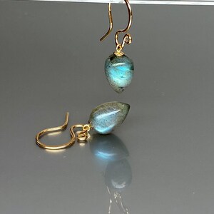 14K Gold Natural Blue Fire Labradorite Earrings Green - Etsy