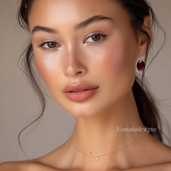 14K/18K  Gold Ruby Drop Earrings, Statement Earrings, July Birthstone, Red Stone Earrings, Gift For Woman.