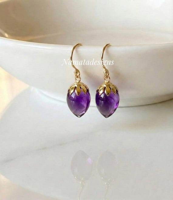 Amethyst Teardrop Earrings, Purple Gemstone Drop Earrings, Sterling Silver or Vermeil, 24K Gold Vermeil, Rose Gold Vermeil, Gift for Her