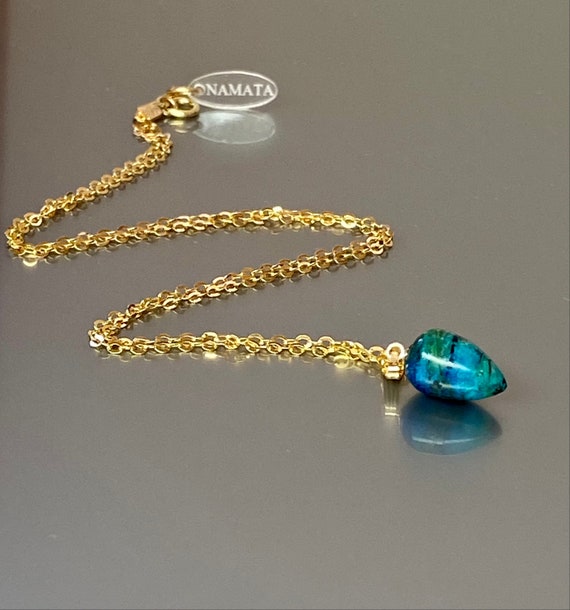 14K Gold Natural Chrysocolla Small Pendant Necklace, Chrysocolla  Charm Pendant, Chrysocolla Jewelry, One Of A KIND Gift For Her