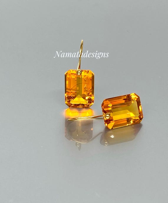 14K/18K Gold Madeira Citrine  Dangle Earrings, Yellow Stone Earrings, Statement Earrings, May Birthstone, Citrine Jewelry Gift For Women