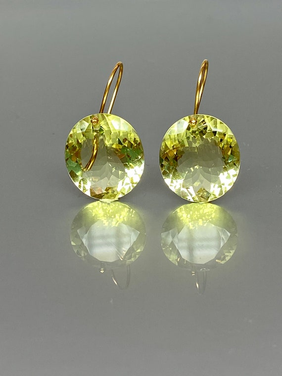 14K Gold Oval Lemon Quartz Earrings, Lemon Quartz Drop Earring, Lemon Quartz Jewelry, November birthstone, Valentines' Gifts.