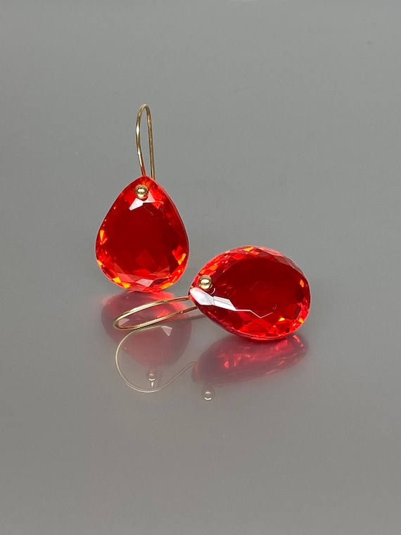 14K Gold Fire Opal Statement Earrings (50 ct), Mexican Opal Earrings, Orange Opal Earrings, October Birthstone, Opal Jewelry Gift For Her.