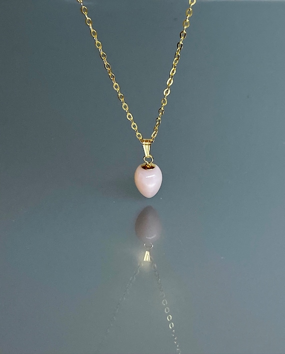14K Gold Natural Small Pink Opal Necklace, Opal Pendant, October Birthstone Necklace, Pink Stone Necklace, Opal Jewelry Gift For Her