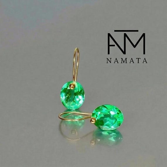 14K/18K Gold Colombian Emerald  Dangle Earrings:  October Birthstone, Jewelry, Green Stone Earrings