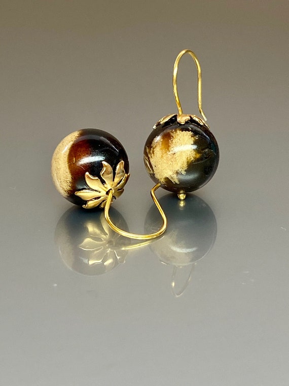Rare Natural  Sumatra Amber Globe Earrings, Orb-Sphere Earrings, Ball  Drop Earrings, Amber jewelry Gift For Her.