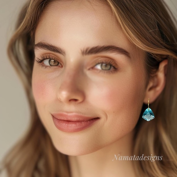 14K/18K Gold Aquamarine Dangle Earrings, December Birthstone Earrings, Aquamarine Jewelry Gift For Woman.