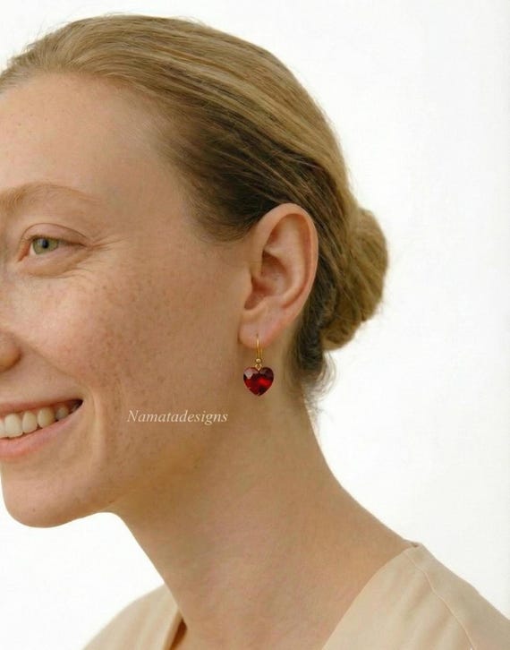 14K Gold Ruby Heart Drop Earrings: July Birthstone Bridal Jewelry