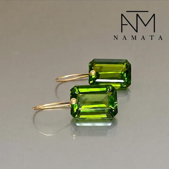 Peridot Dangle Earrings,  Long Drop Earrings · Dangle Gold Earrings, August Birthstone Earrings