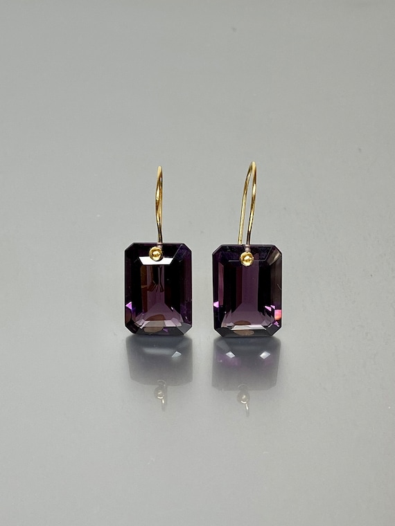 14K Purple Amethyst  Dangle Earrings, Minimalist Earrings, February's birthstone, Amethyst Jewelry r, Solid Gold Earrings,Christmas Gifts.