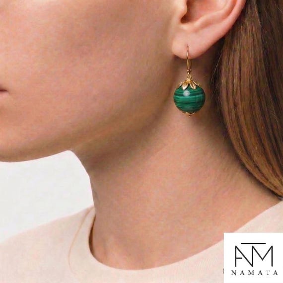 Malachite Dangle Earring, Ball Earrings, One-of-a-Kind Gemstone Jewelry