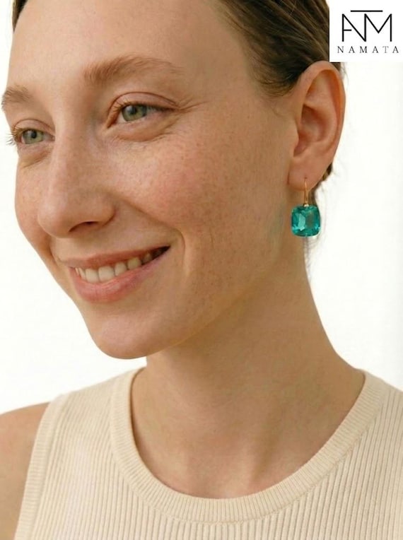 14K/18K  Gold Paraiba Tourmaline Drop  Dangle Earrings, Ocean Blue Jewelry, Blue Stone Earrings
