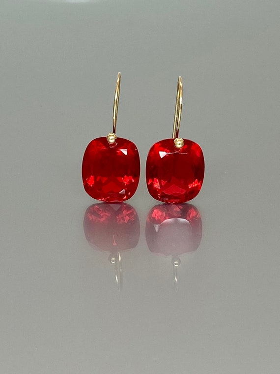 14K Red Topaz Earrings (27 ct), Red Stone Drop Earring, Topaz Jewelry Gift For Her.