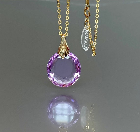 14K Gold  Kunzite Pendant Necklace, Kunzite Jewelry Gift For Her,  Pink StonePendant Necklace Gift For Her