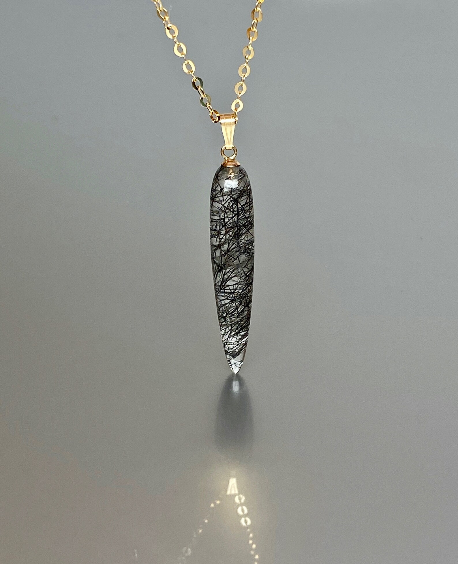 Black Rutile Quartz Pendant Necklace Rutile Quartz Necklace Etsy