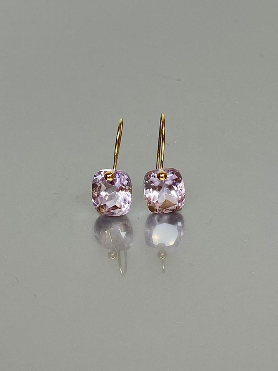 Pink Amethyst Rectangle Earrings | Small Gemstone Drop Earrings | Lightweight Jewelry Gift for Her | Minimalist Amethyst Earrings