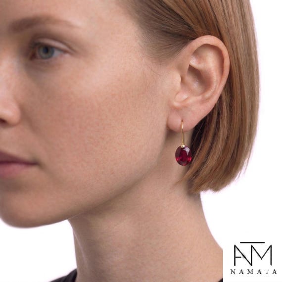 Red Ruby Dangle  Earrings, Small Oval Earrings, October Birthstone, July Birthstone, Ruby Jewellery Gift For Her.